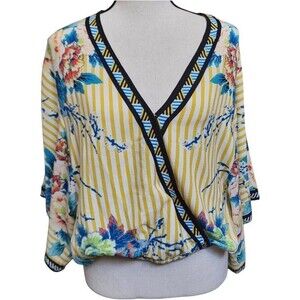 Flying Tomato Faux Wrap Blouse Size Small Boho Hippie